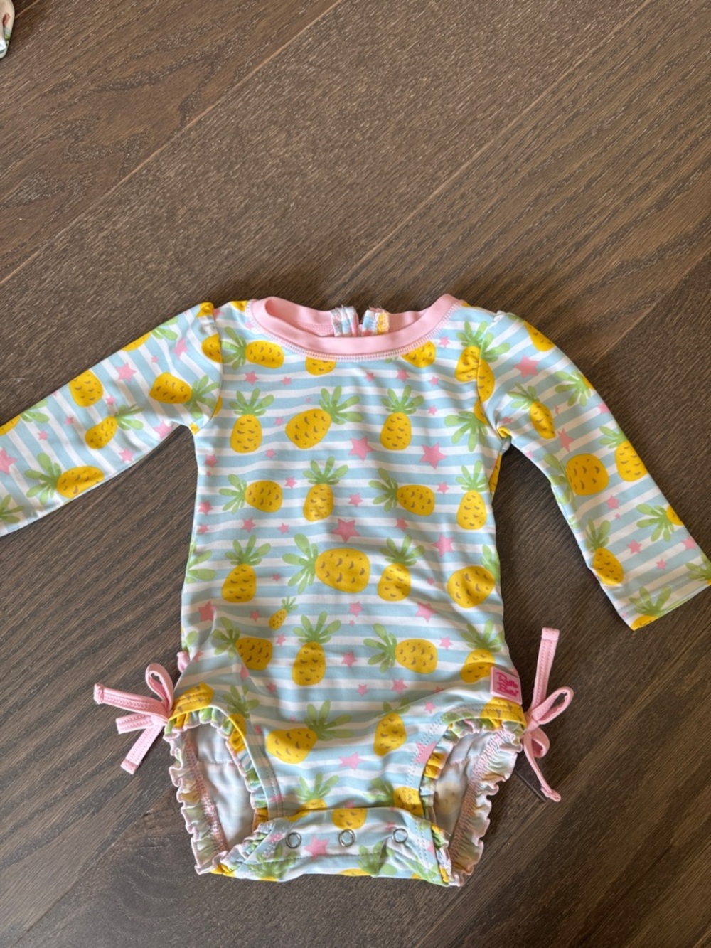 Baby Pineapple Long Sleeve One-Piece Swimsuit - Pink Trim